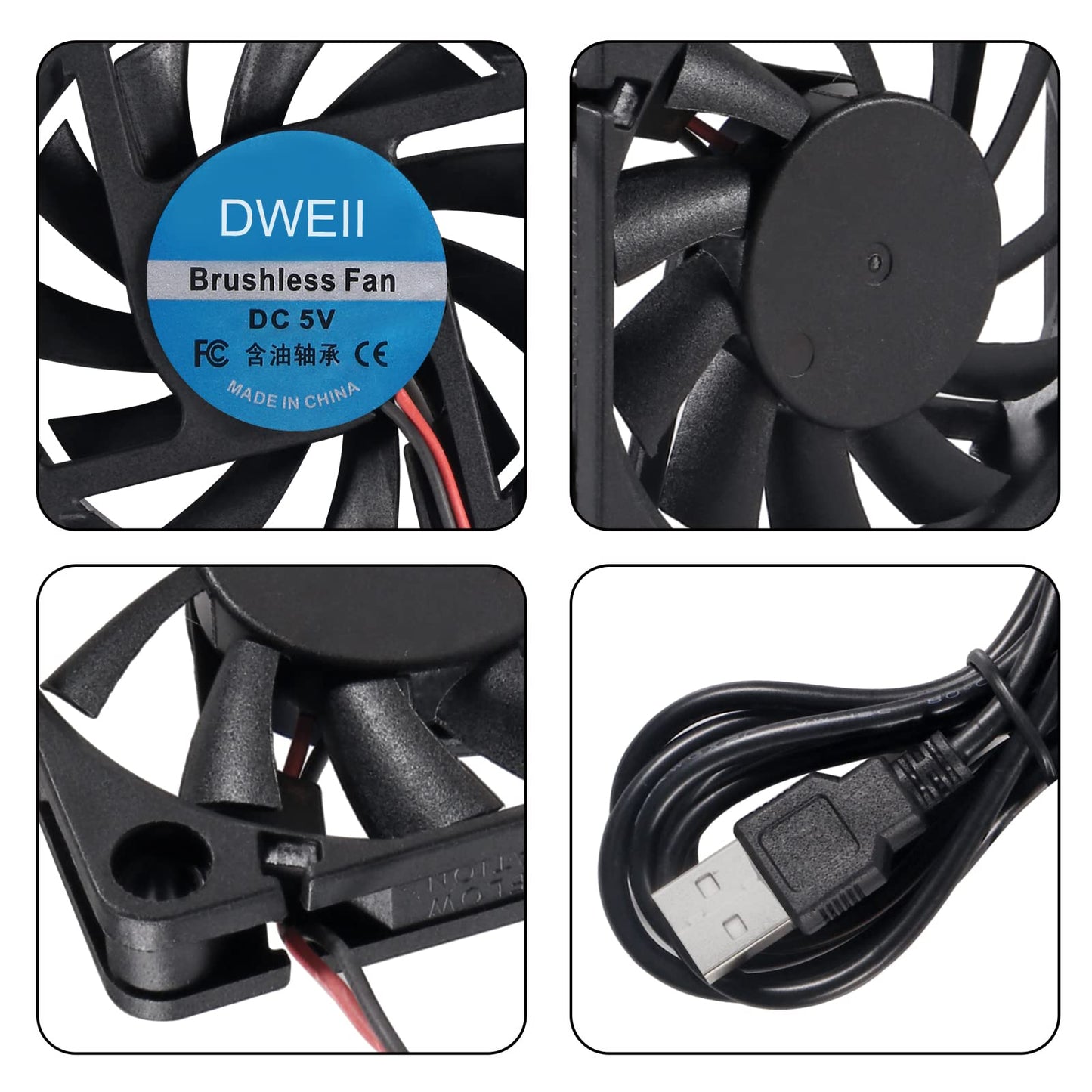 DWEII 2-Pack USB Brushless Cooling Fan 60mm x 10mm USB Fan 5V DC Brushless Cooling Fan 6010 for Brushless DC Computer CPU Heat Sink Cooling Cooler Fan