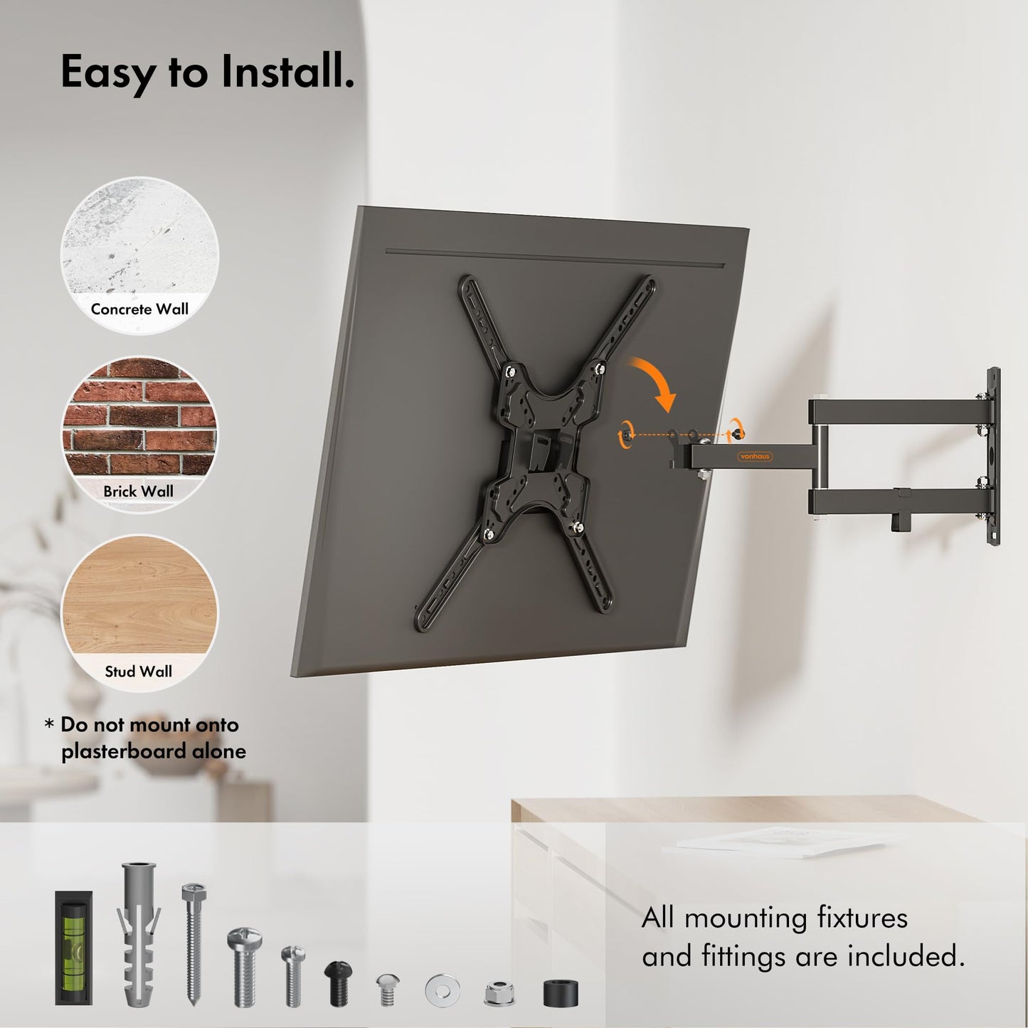 VonHaus by Designer Habitat Cantilever TV Wall Mount Swivel Bracket for LCD Plasma TV (13 - 37") to Fit All VESA 75mm & 100mm + Extension Plates