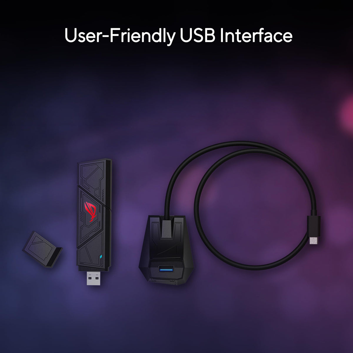 ASUS ROG USB-BE92 Tri-Band BE6500 WiFi 7 USB Adapter, 6GHz Band, Support 4096-QAM, Multi-Link Operation (MLO), Compatible with Type A and C, WPA3