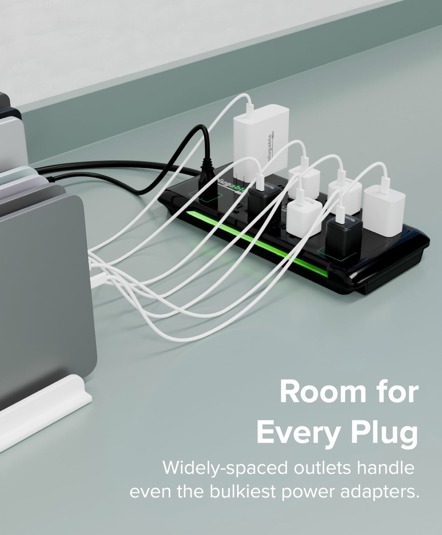 Plugable 12 Outlet Power Strip 4320 Joules Surge Protection, Built-in 10.5W 2-Port USB Charger for Android and Apple Phones, Mobile Devices, 6 Foot