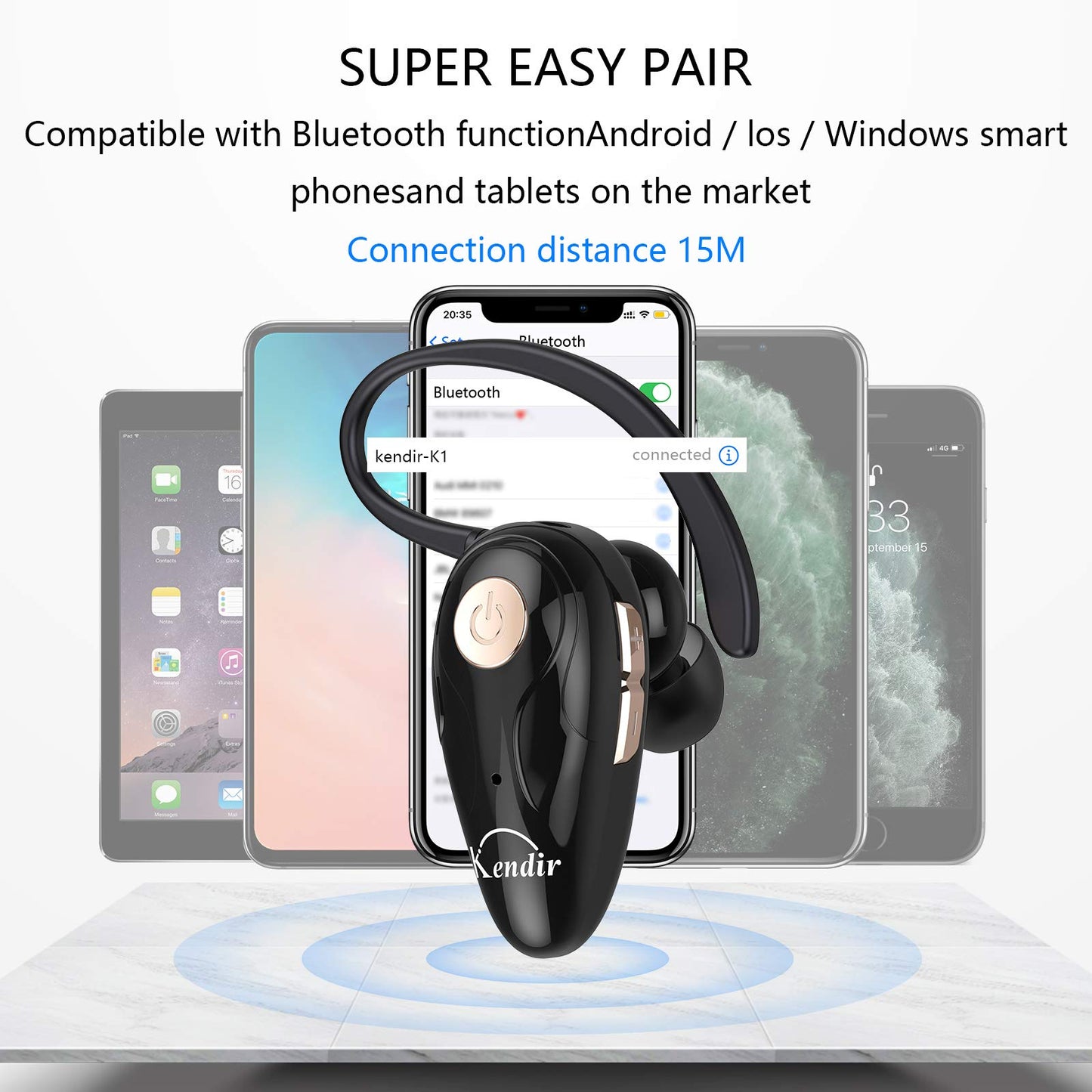 Kendir Bluetooth Headset, V5.0 Ultralight Wireless Headphone Cell Phone Earpiece with Mic Headsetcase,Volume Control, Handsfree Earbud,Compatible