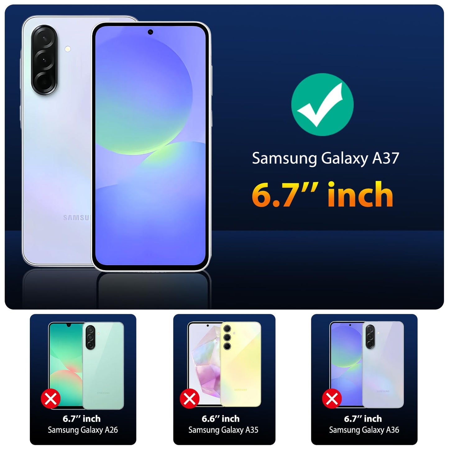 QsmQam 3 Pack Screen Protector for Samsung Galaxy A37 5G + 3 Pack Camera Lens Protector, Ultra HD Tempered Glass, 9H Hardness, Anti Scratch, Easy