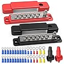 Buhobha 150A 12V/48V Heavy Duty Power Distribution Busbar - Bus Bar 12 Volt DC | 1/4" (M6) Main Stud + 20 M4 Terminals | Suitable
