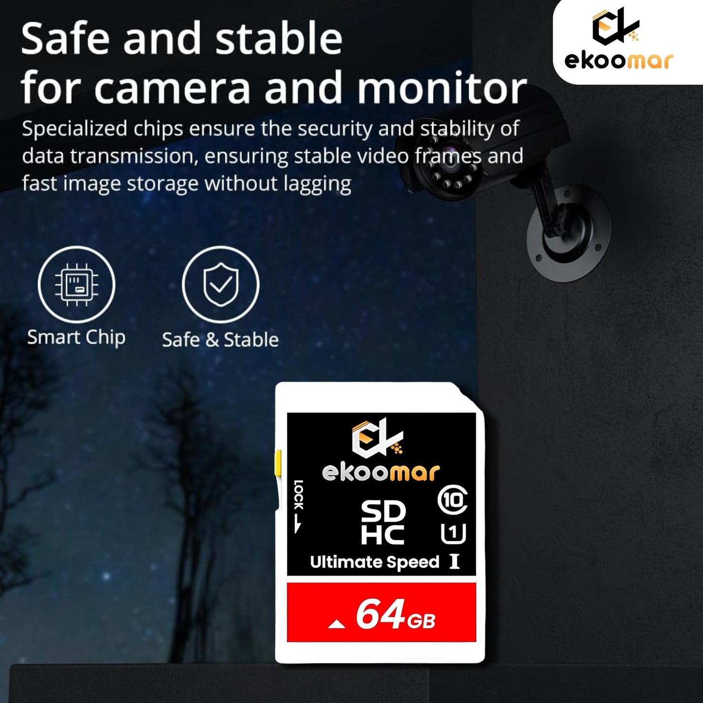 Ekoomar Card - Class 10, High-Speed Memory Card with 100MB/s for Digital Camera, Dash Cam, & Video Recording | Durable & Reliable Storage