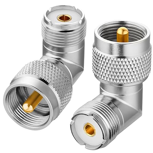 RFAdapter PL259 Right Angle, 2 Pack UHF Male to Female Coax Connector Adapter, 90 Degree L-Shape Coaxial Connector for Coaxial Cable,CB, Ham Radio