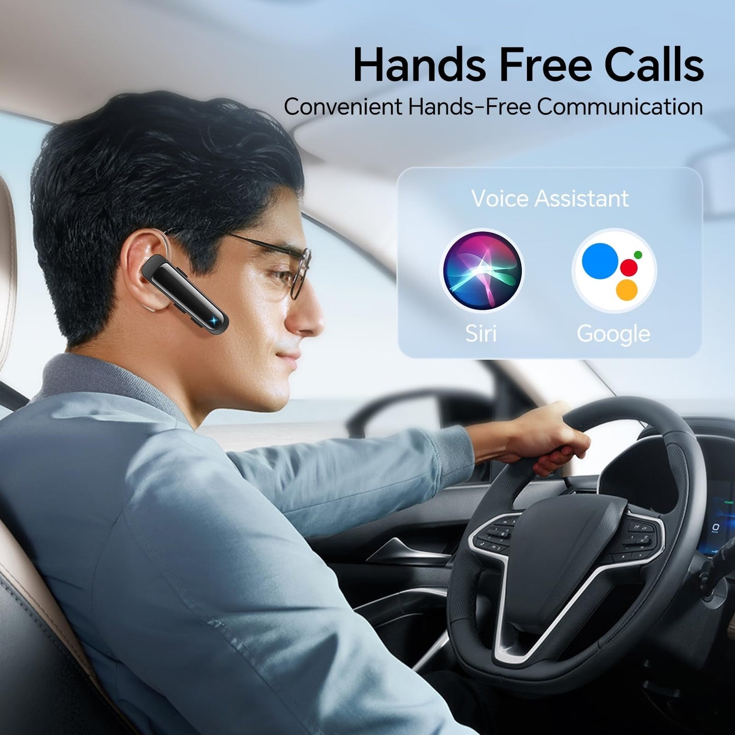 Bluetooth Headset Wireless Earpiece HD Hands Free Headphones with Microphone Lightweight Single Ear Earphones with Mute for iPhone Samsung Android