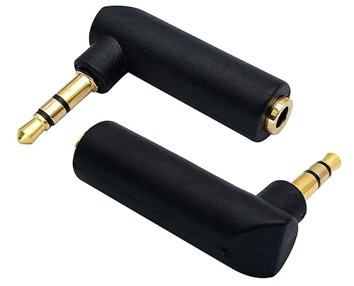 AAOTOKK 3.5mm Jack Adapter 90 Degree Right Angled 3 Poles 3.5mm TRS Audio Stereo Male to Female Connector Extension Adapter(2 Pack/3 Pole)