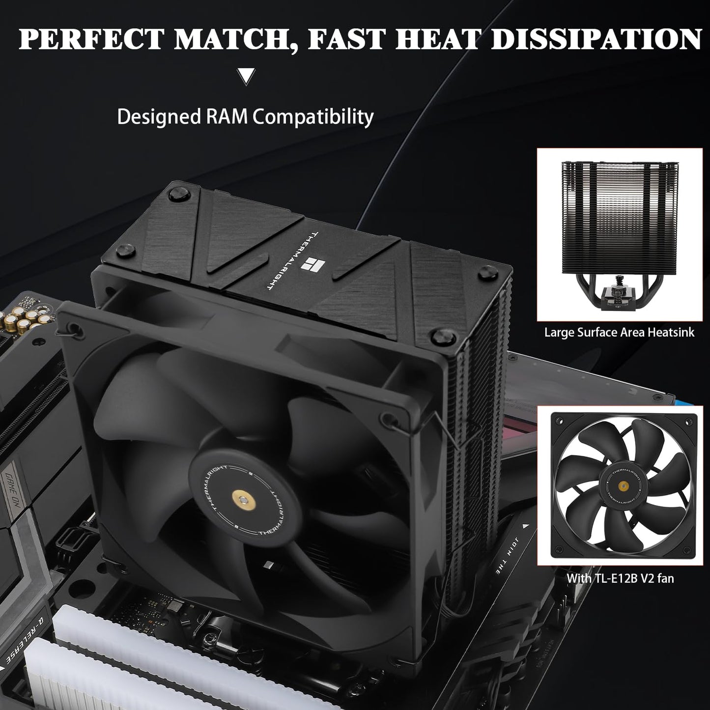 Thermalright Assassin Spirit 120 EVO Dark CPU Air Cooler,1850RPM Speed,4 Heat Pipes, 120mm PWM Quiet Fan CPU Cooler with S-FDB Bearing, for AMD AM4