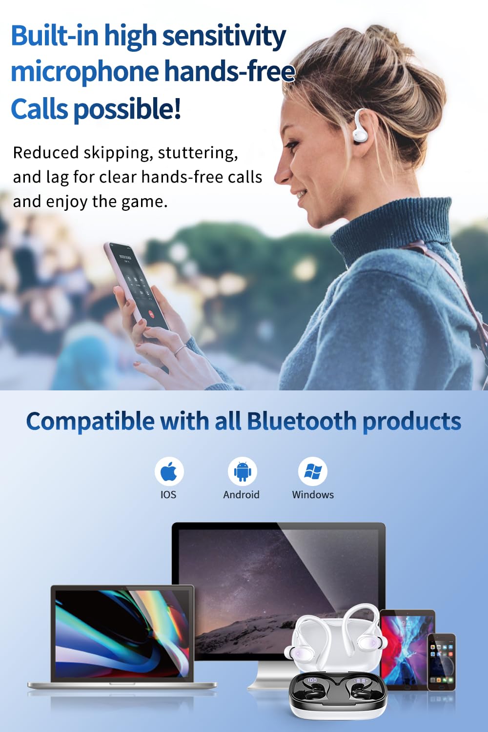 GJB Wireless Earbuds, 60H Playback Bluetooth 5.3 Headphones,Noise Cancelling Wireless Headphones with LED Battery Display, Mics Clear Call, IPX7…