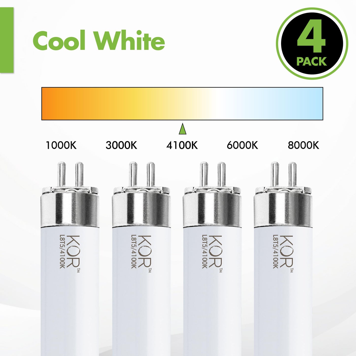 KOR F8T5/CW T5 LED Tube Light Bulbs, 12-Inch, 5W, 500 Lumens, 4-Pack