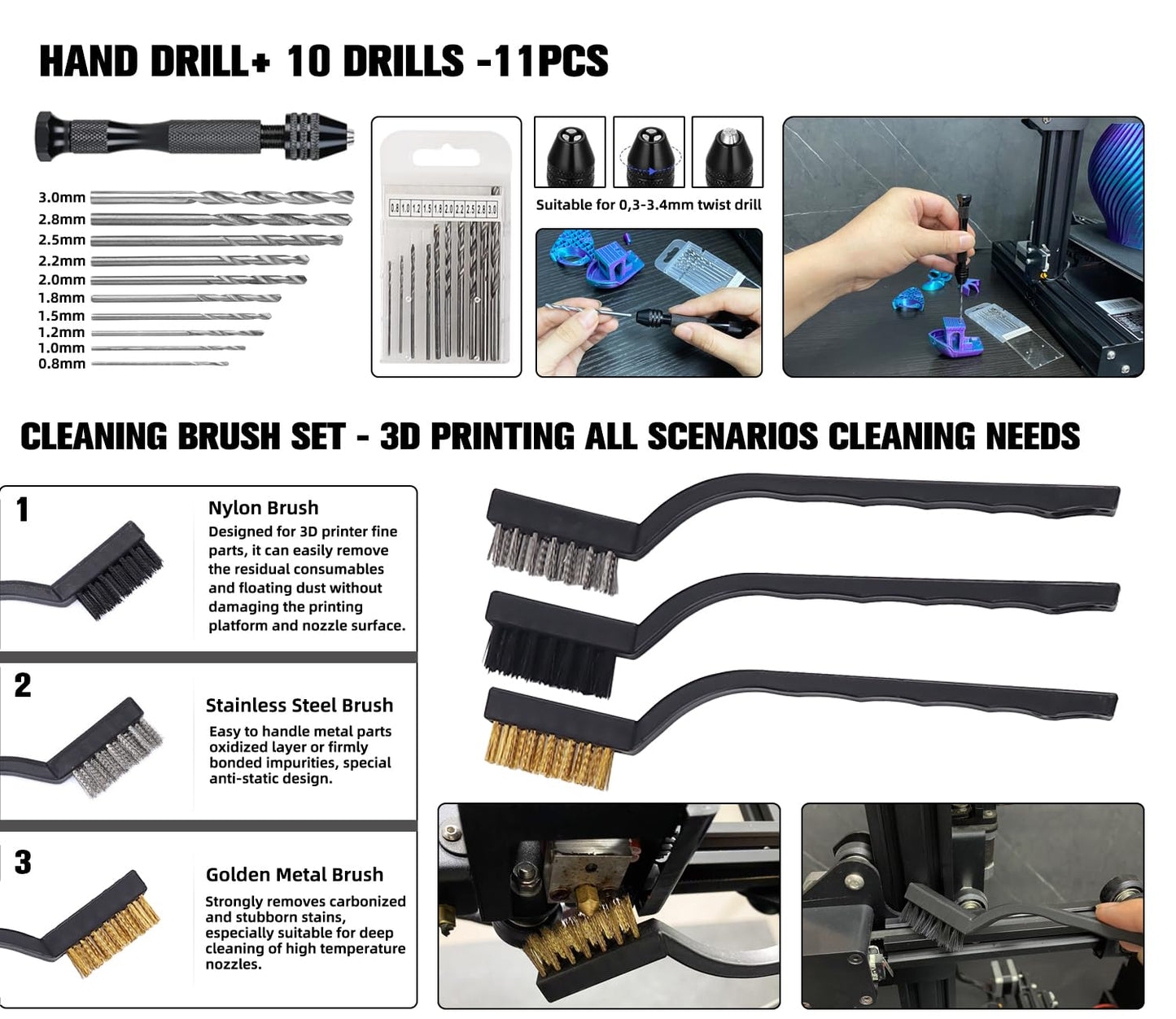 SHUAIAIW 3D Printer Tool Kit with Wooden Box - 3D Printing Accessories Include Nozzle Cleaning Kit, Deburring Tool, Scraper - Suitable for 3D