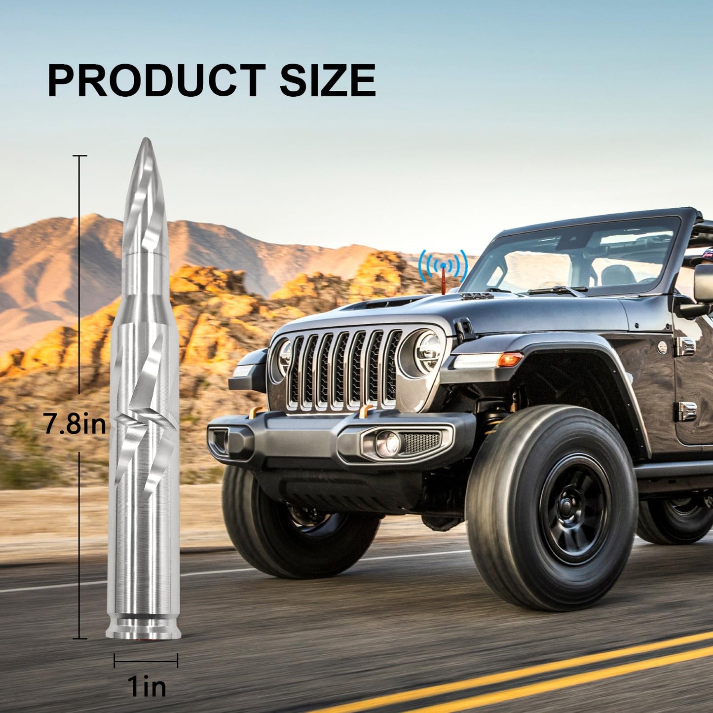 Car Truck Bullet Antenna 50 Cal Bullet Antenna Truck Accessories Universal Replacement for GMC Sierra 1500 Chevy Dodge Ram Silverado 1500 2500 3500