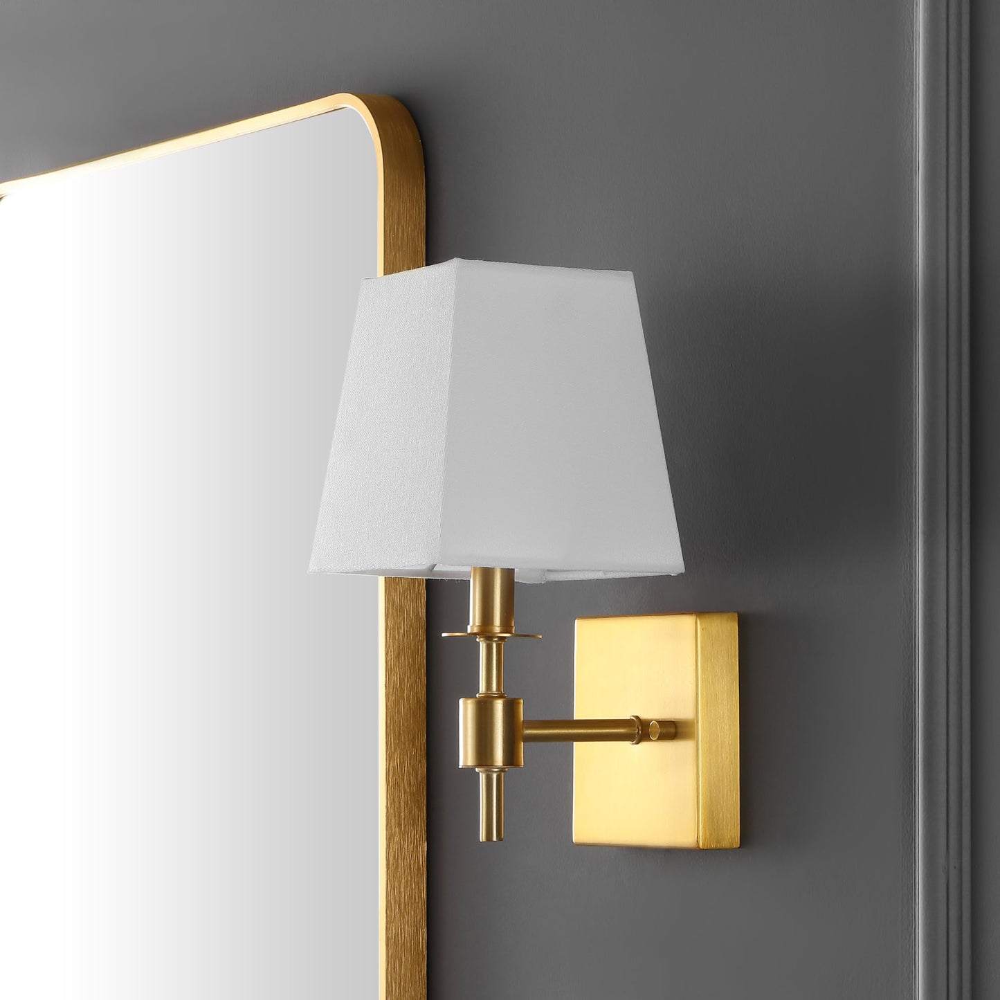 SAFAVIEH Lighting - Clauren 11.2-Inch Wall Sconce Set of 2 - Brass - Fabric Shade - Transitional Single-Arm Design - Ideal for Hallway, Bedroom