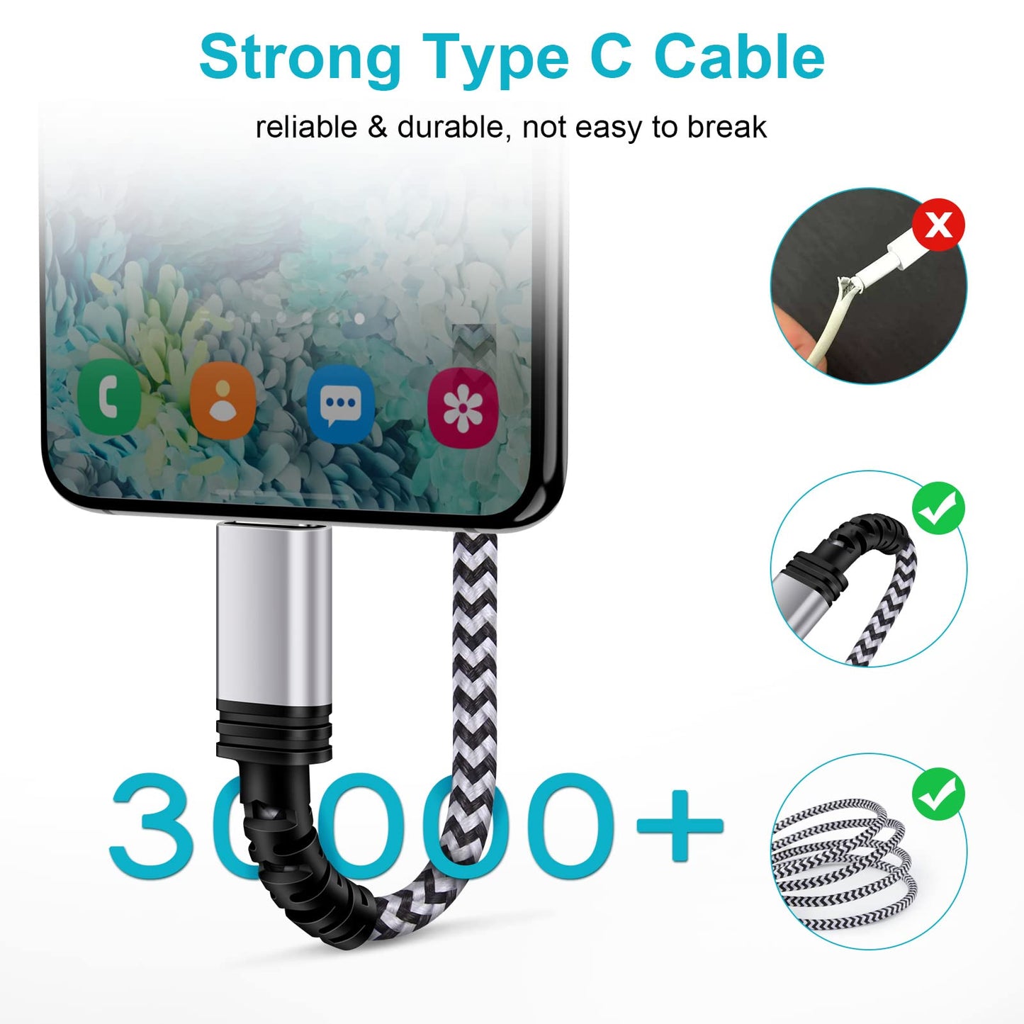 C Charger Cable Fast Charging Phone Android Power Cord 4 Compatible for Samsung Galaxy S24+ S23 Ultra S22 Plus Note 21/20 Ultra, S21+/S20 Plus/S21 S20