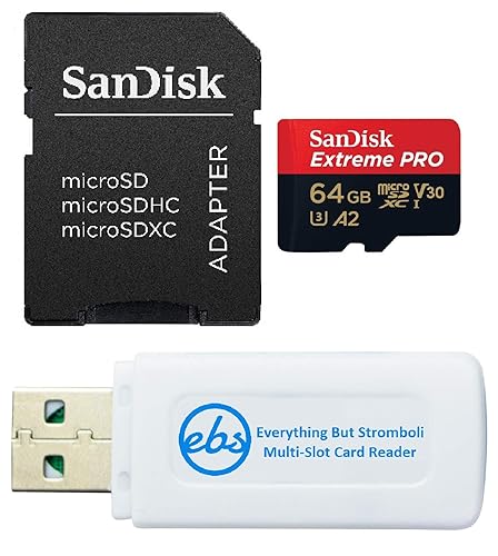 SanDisk 64GB Extreme Pro Micro SD Memory Card for Hero 12 Black GoPro Action Camera (SDSQXCU-064G-GN6MA) U3 V30 Bundle with Everything But Stromboli