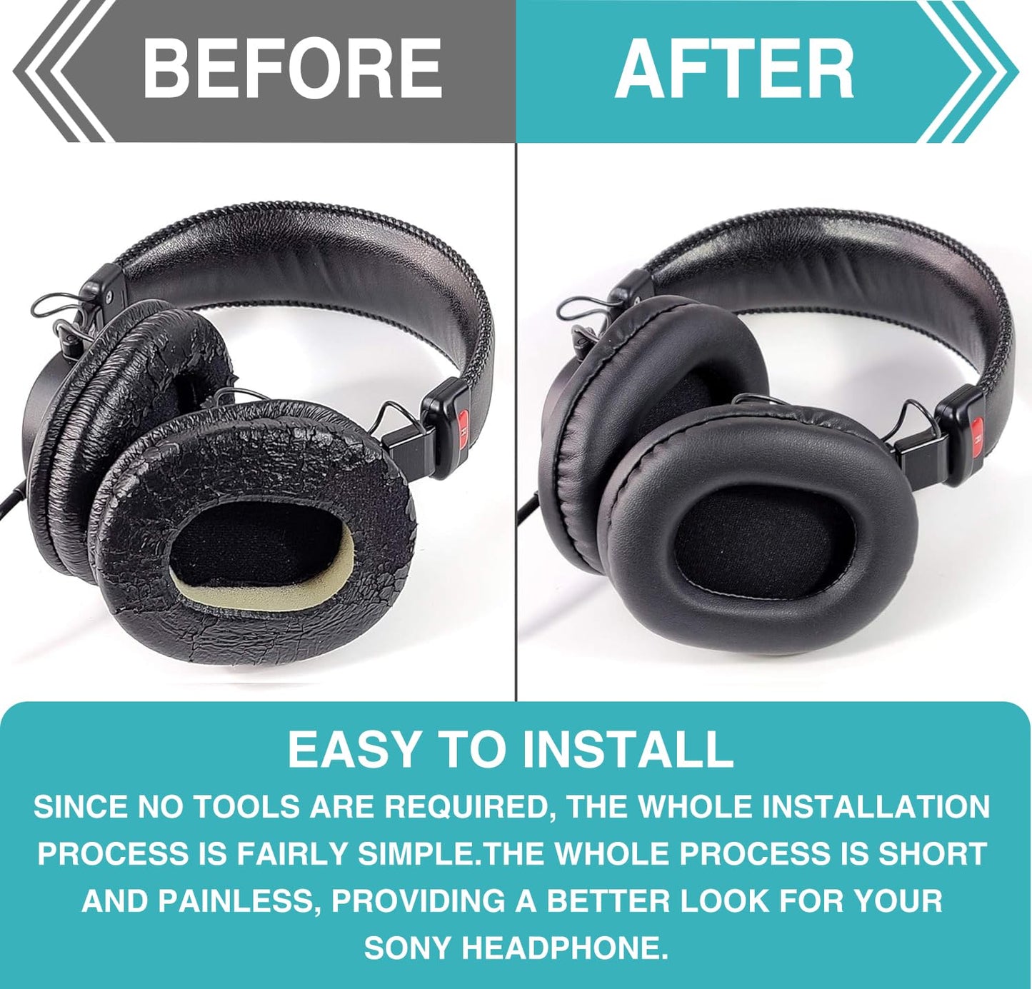 Replacement Ear Pads for Sony MDR-7506, Headphones Replacement Pads Also Fits MDR-V6 MDR-CD900ST, Earpads Cushions with Soft Leather, Memory Foam