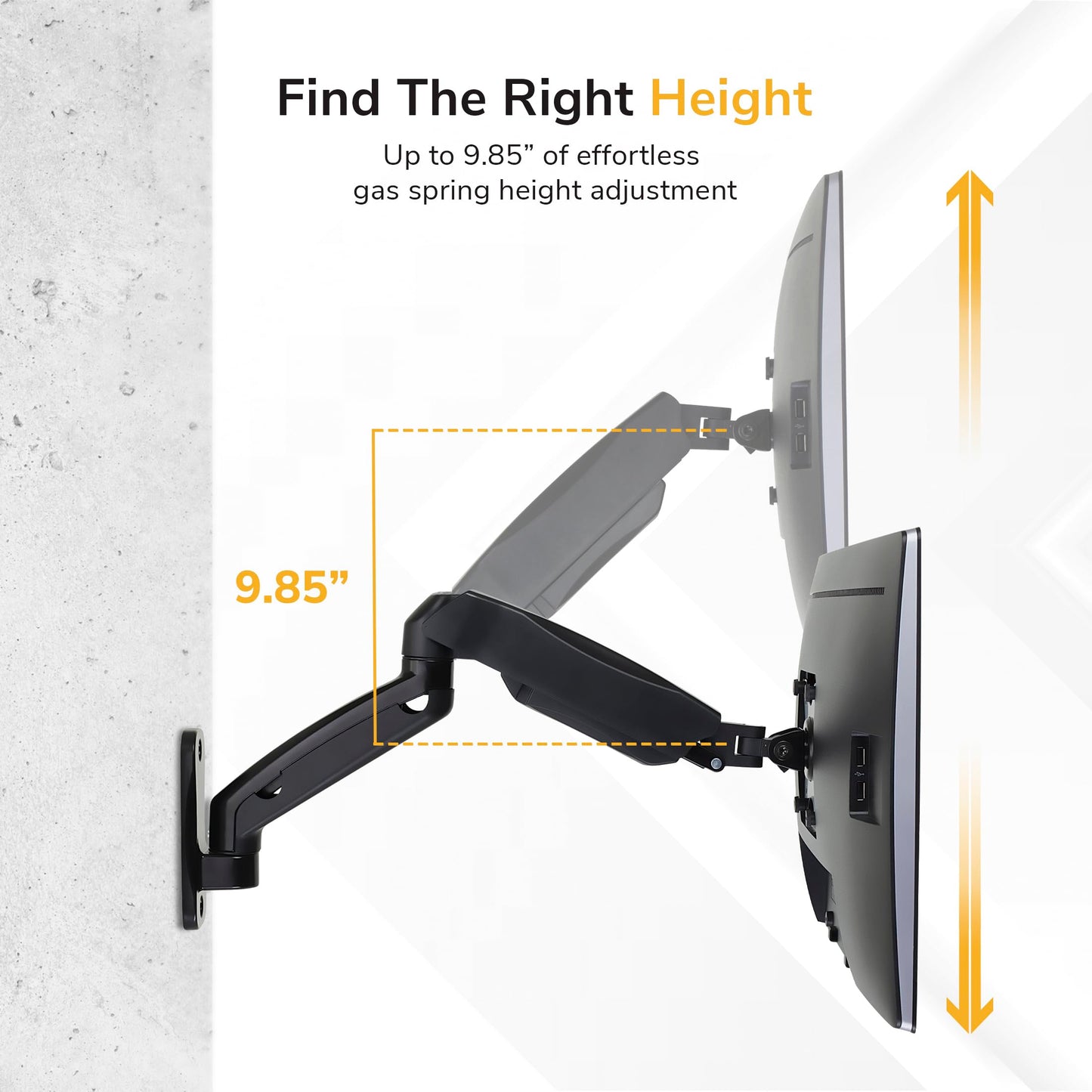 Mount-It! Monitor Wall Mount Arm, Full-Motion Gas Spring, Fits 13-32? Screens up to 14.3 lbs, VESA 75x75 & 100x100, Tilt Swivel Rotate, Single-Stud