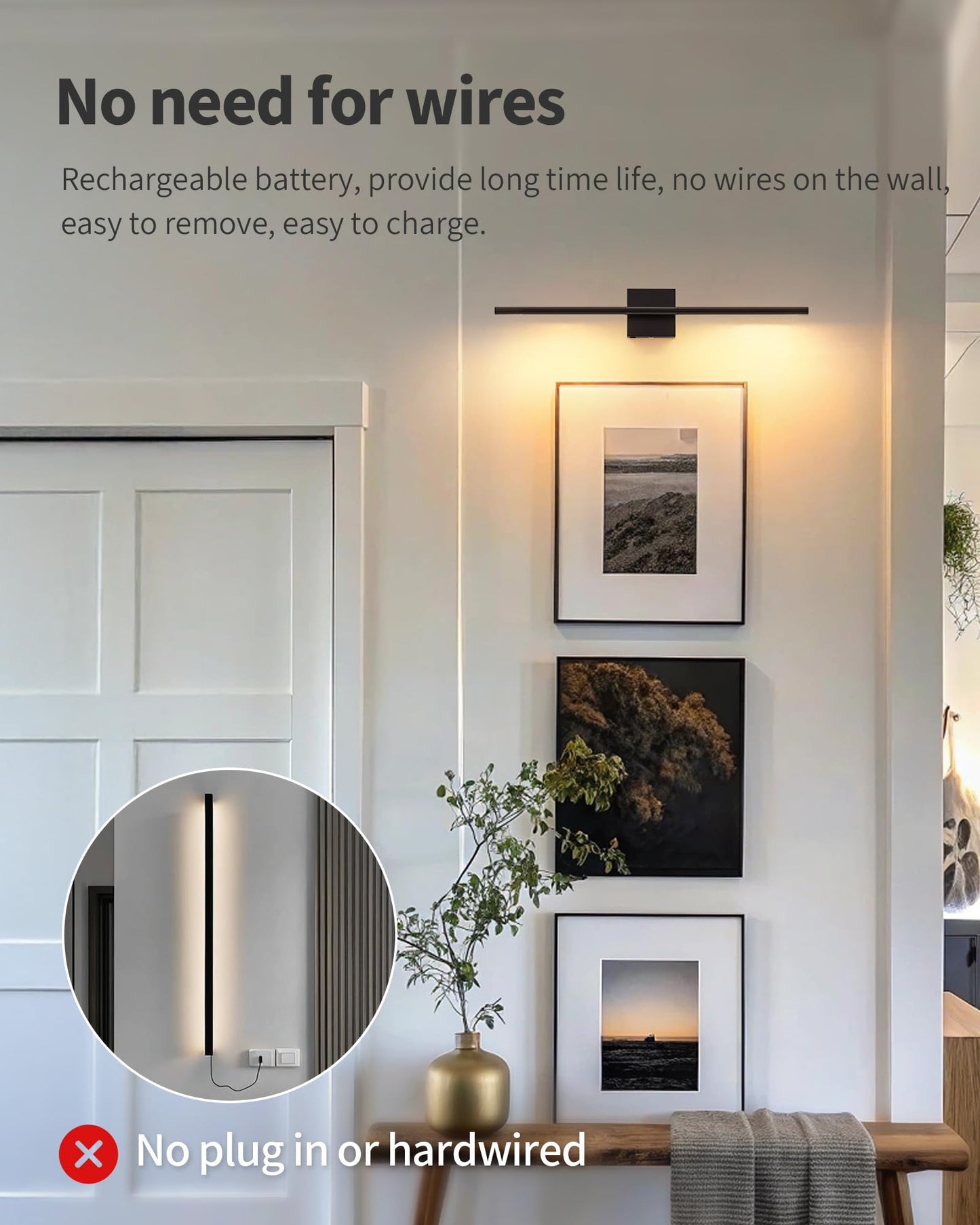 KDG Cordless Wall Sconces Set of 2, Wireless 5200mAh Rechargeable Battery Operated LED Wall Lamps with Remote, 360° Rotate Lightings for Wall