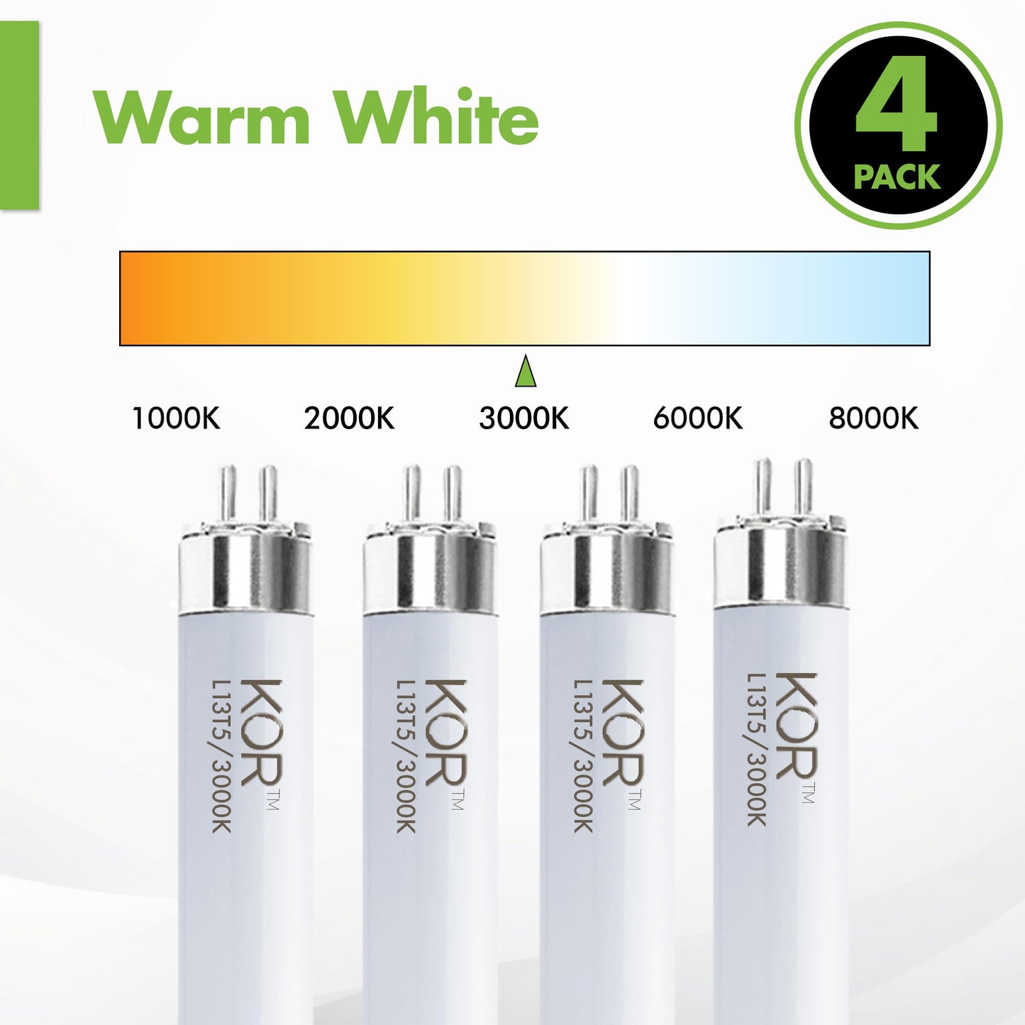 KOR 4-Pack T5 LED Light Bulbs, F13T5 Direct Replacement, 9W, 21 Inch