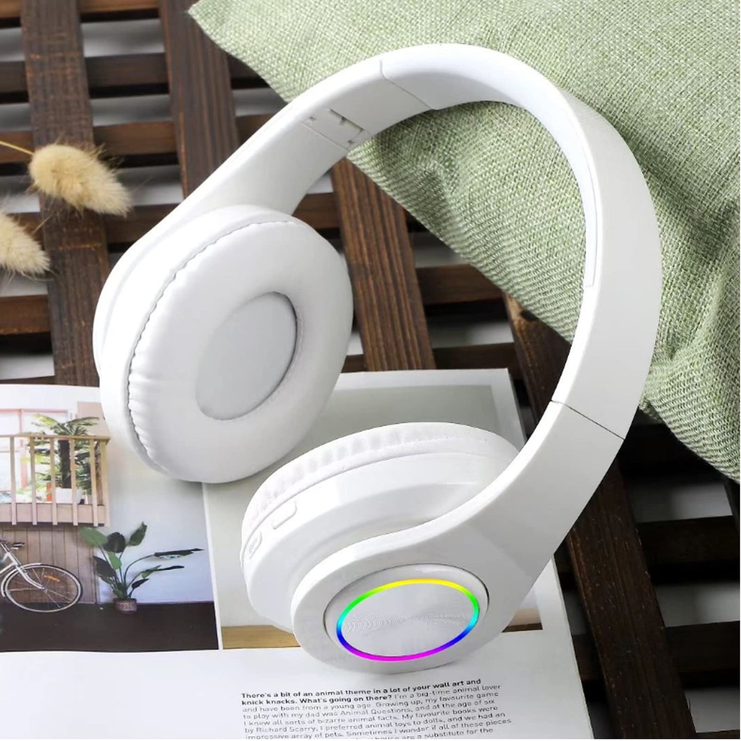 Bluetooth Over Ear Headphones, Deep Bass Colorful LED Lights Headphones with Mic, Lightweight Wireless Foldable HiFi Stereo Kids Headset for School…