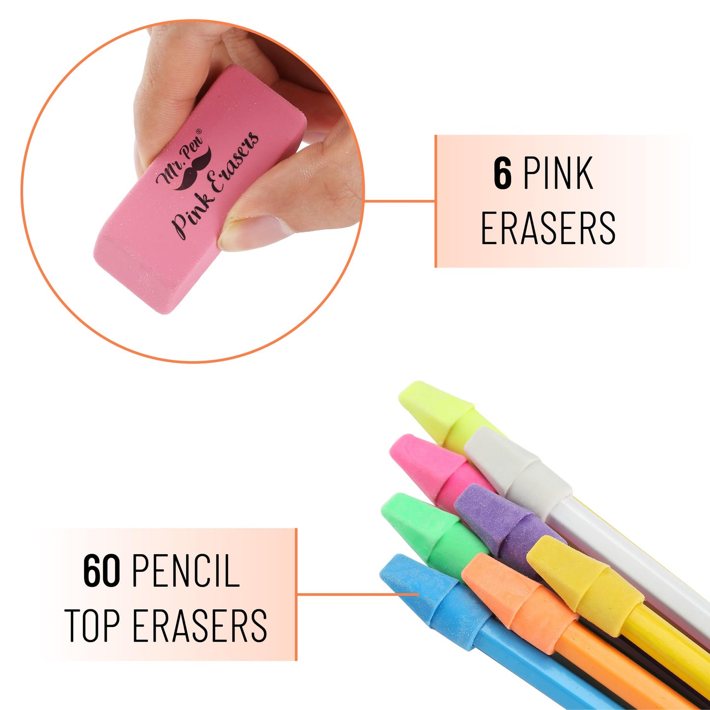 Mr. Pen- School Eraser Combination Set, 60 Pack, Assorted Colors
