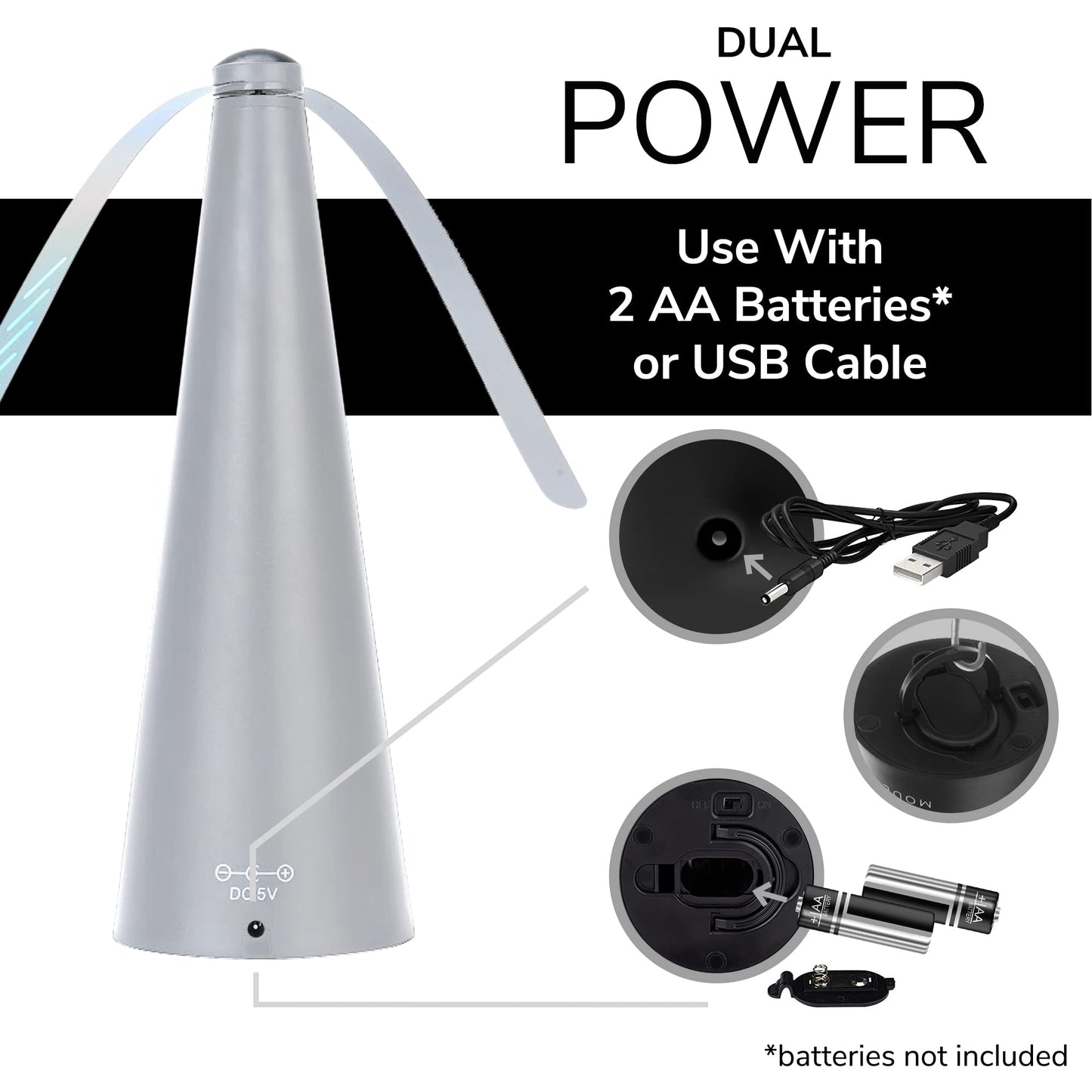 Fly Fans for Tables by Modern Lyfe - AA Battery & USB Powered - Fly Swatter Outdoor Camping Accessory Or for Food at Parties, Restaurants & Picnics