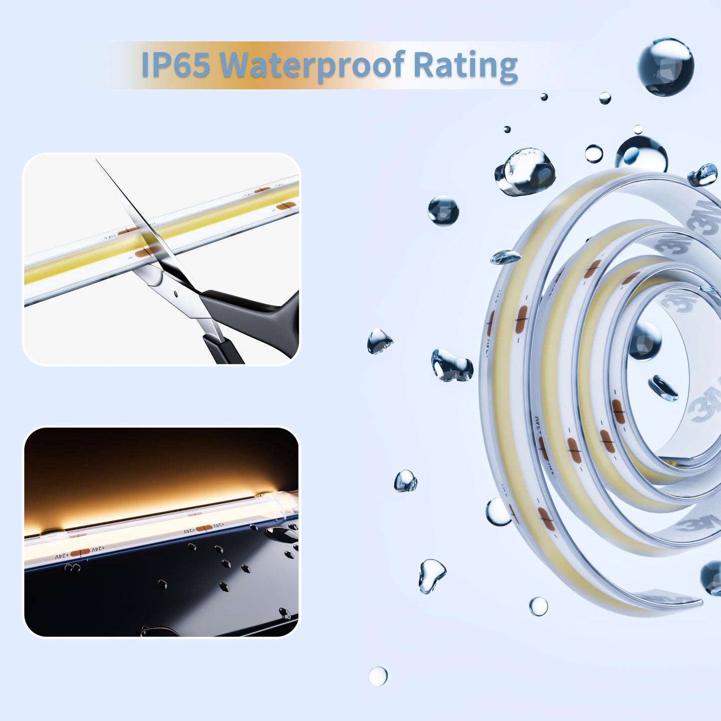 PAUTIX COB LED Strip Light IP65 Waterproof 32.8ft/10m 5040LEDs Warm White 3000K,High Lumen Flexible CRI90+ LED Tape Super Bright DC24V,for Cabinet