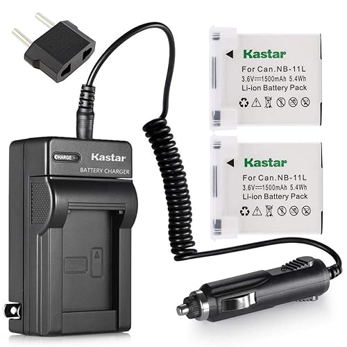 Kastar 2pack Lithium-Ion Battery and AC/DC Battery Charger Kit Replacement for Canon NB-11L NB-11LH and Canon IXUS 175 IXUS 177 IXUS 180 IXUS 185 IXUS