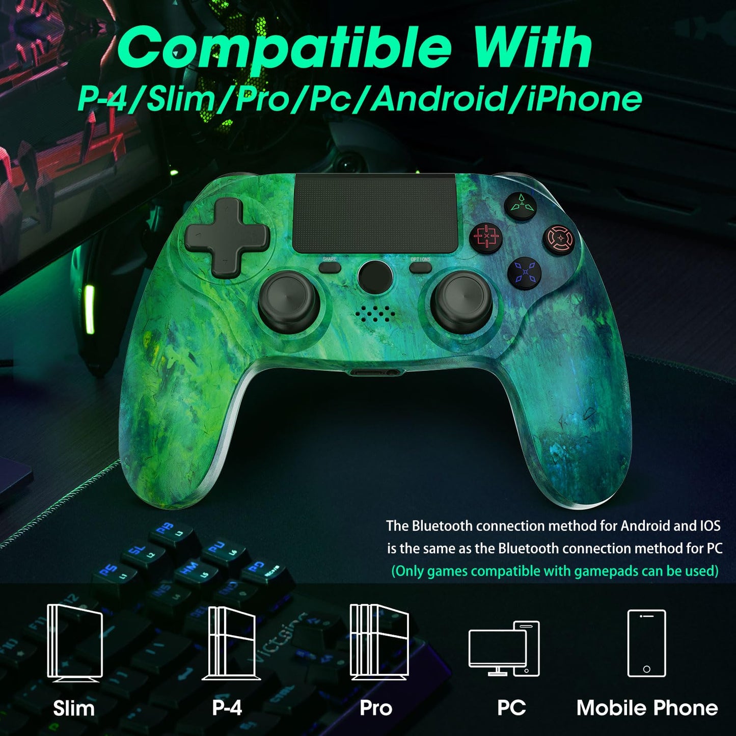 citnh Controller Wireless for PS4,compatible with ps4/slim/pro and windows pc 6-Axis Gyro/Multi Touch Pad/3.5mm Audio Jack/800mAh Battery and Speaker