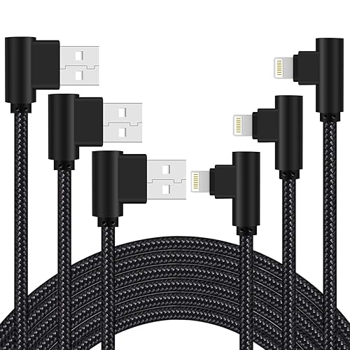 Osecet iPhone Charger 3 feet MFi Certified 3 Pack 90 Degree Nylon Braided Lightning Cable Right Angle Charging Cord for iPhone14 13 12 11 Pro X XS XR…