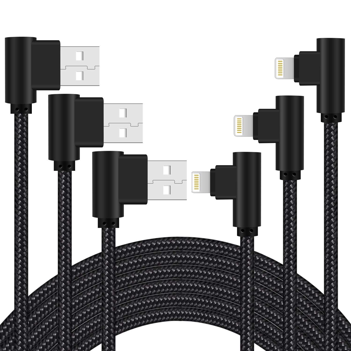 Osecet iPhone Charger 3 feet MFi Certified 3 Pack 90 Degree Nylon Braided Lightning Cable Right Angle Charging Cord for iPhone14 13 12 11 Pro X XS XR…