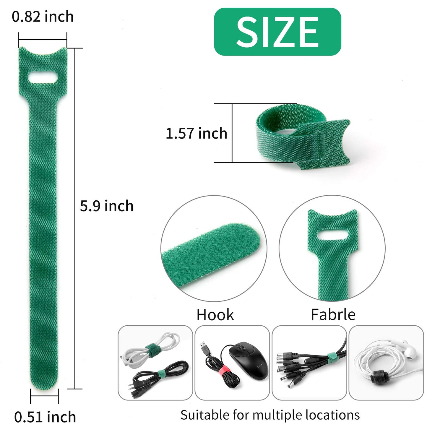 6 Inch Length Reusable Hook and Loop Cable Ties ?Strong &Microfiber fastening cloth, Adjustable Fastener Cable Strap Hook and Loop Cord Ties