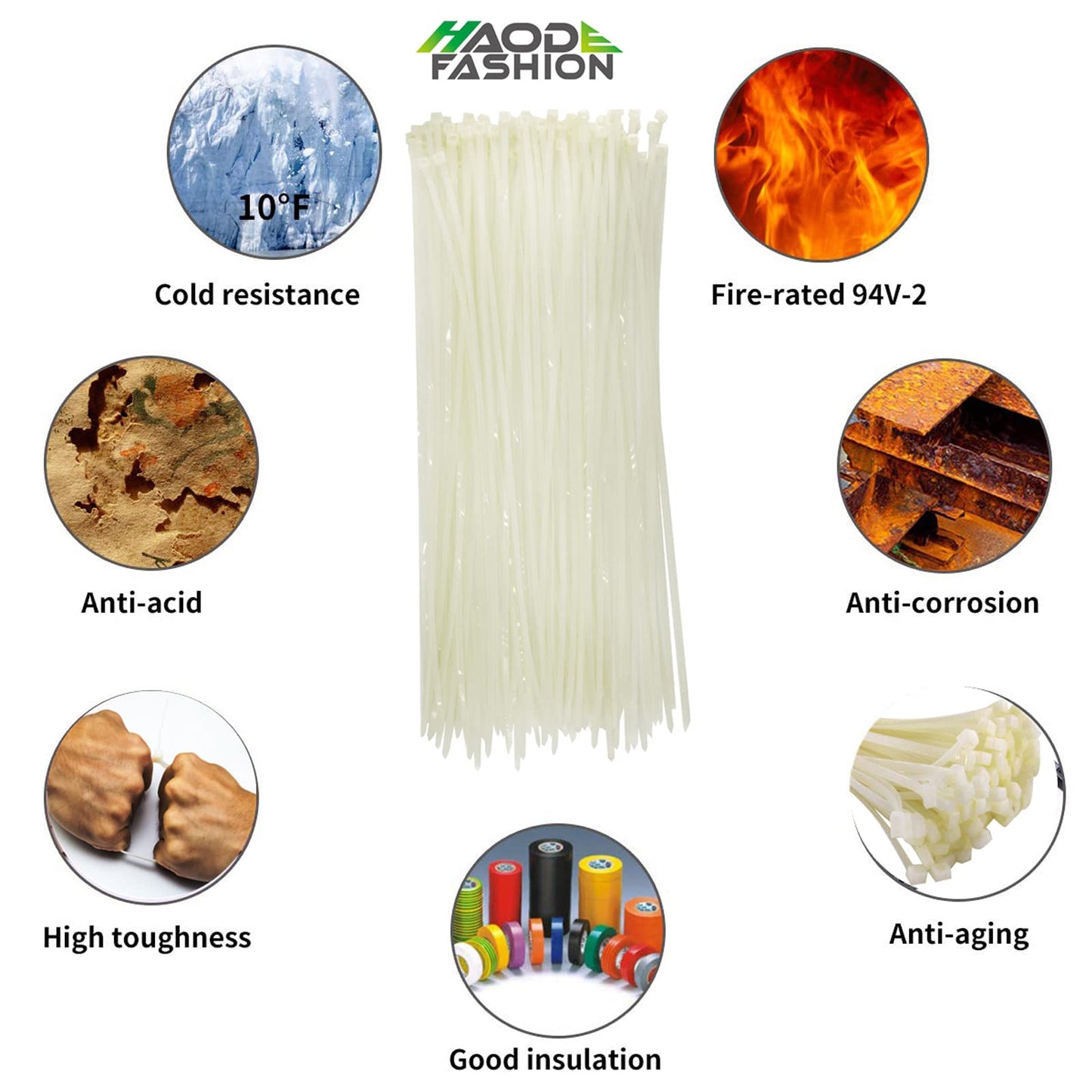 HAODE FASHION White Zip Ties Clear 18 Inch Heavy Duty, Cable Ties 50 Pieces, Long Zip Tie 120 lbs Strength Thick 0.3 inch, Large Plastic Cord Tie