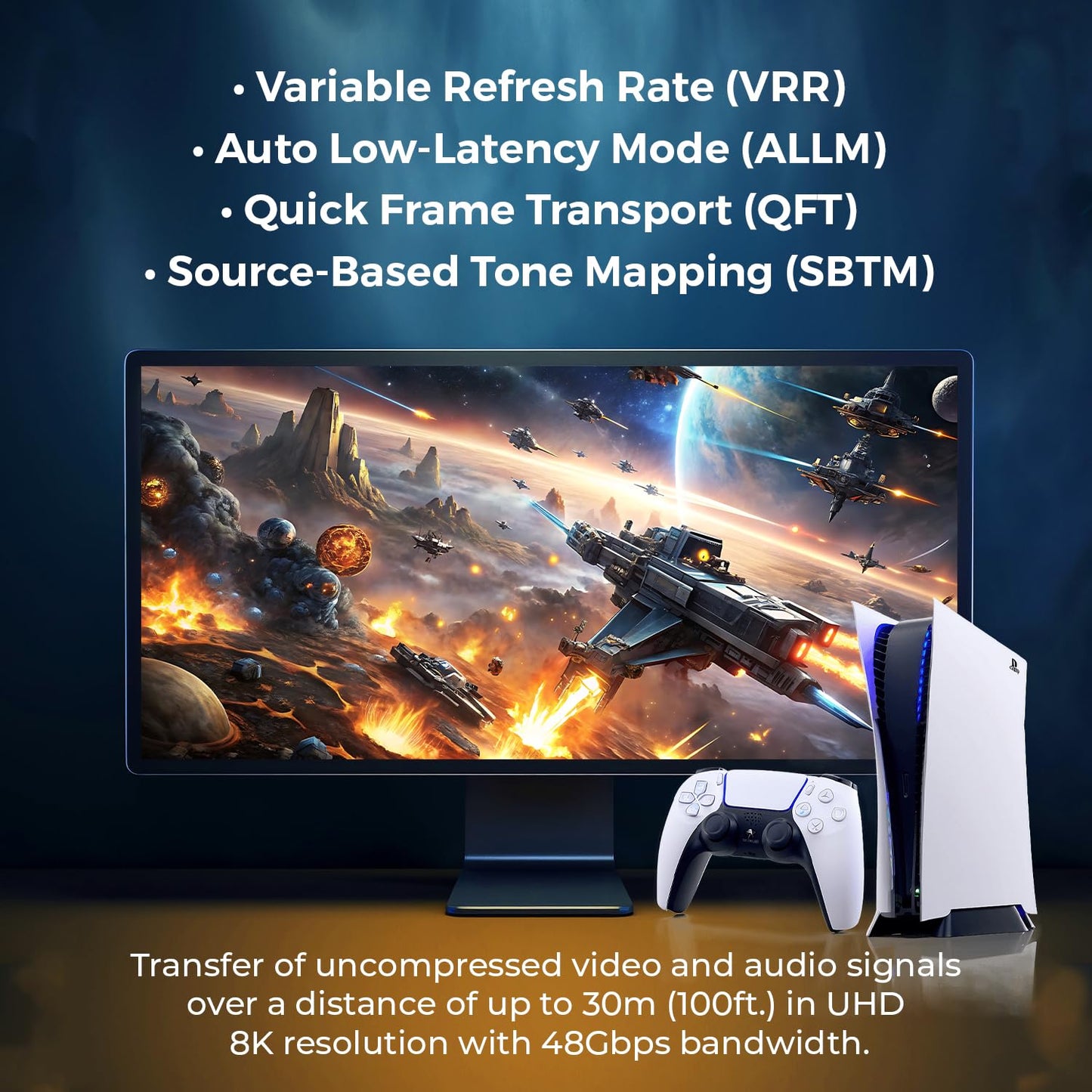OREI 8K HDMI 2.1 Cable 100ft - AOC Active Optical Fiber HDMI Cable, 48Gbps, 8K@60Hz, 4K@120Hz, HDR10+, eARC, HDCP 2.3, EMI-Free, Gold-Plated, Nylon