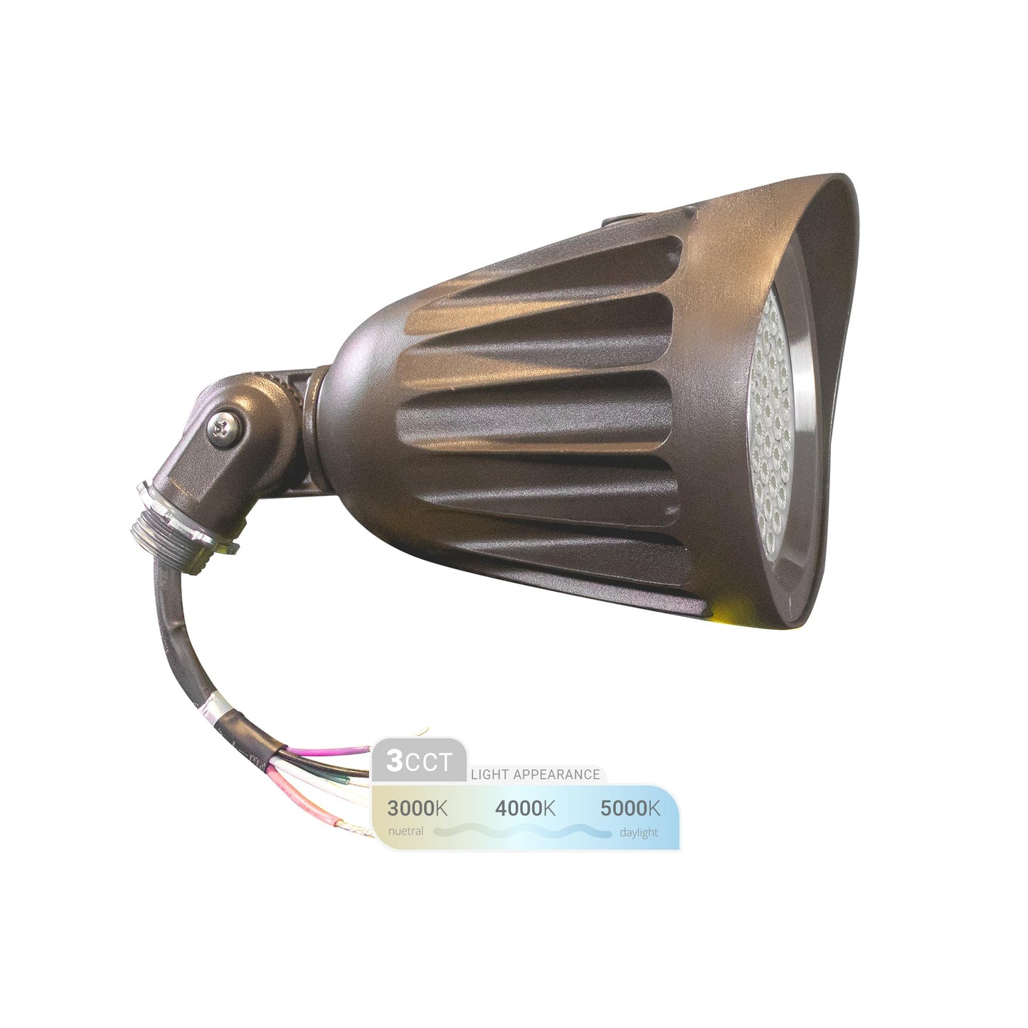 NuWatt 25W Bronze Bullet Spot Light Outdoor LED Landscape Floodlights, 3500 Lumens Bright Outdoor Light for Yard, 3000K/4000K/5000K Selectable, 1/2"