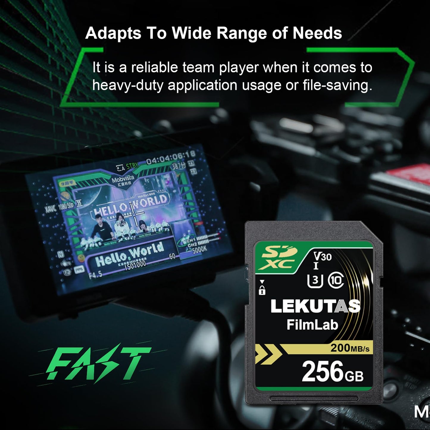 LEKUTAS 256GB SDXC UHS-I Memory Card - Up to 200MB/s Read Speed, C10, U3, V30, 4K UHD, Full-HD & 4K Video SD Card for Canon Nikon Sony Panasonic DSLR