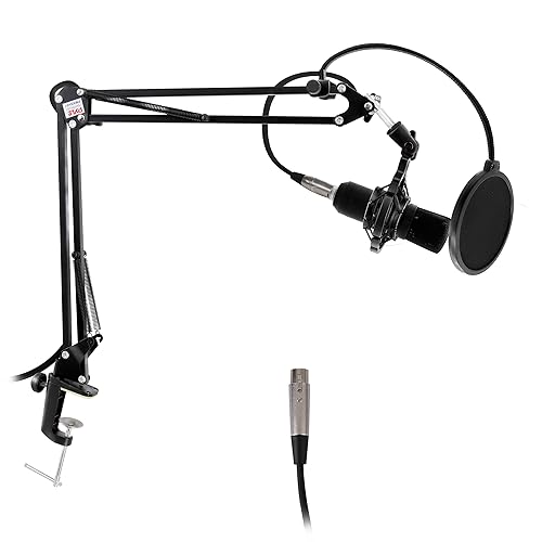 Pyle Microphone Boom Arm Stand - Adjustable Scissor Mic Arm with Desk Clamp, Metal Shock Mount & Adapter Clips - 2.26ft Max Extension for Podcasting