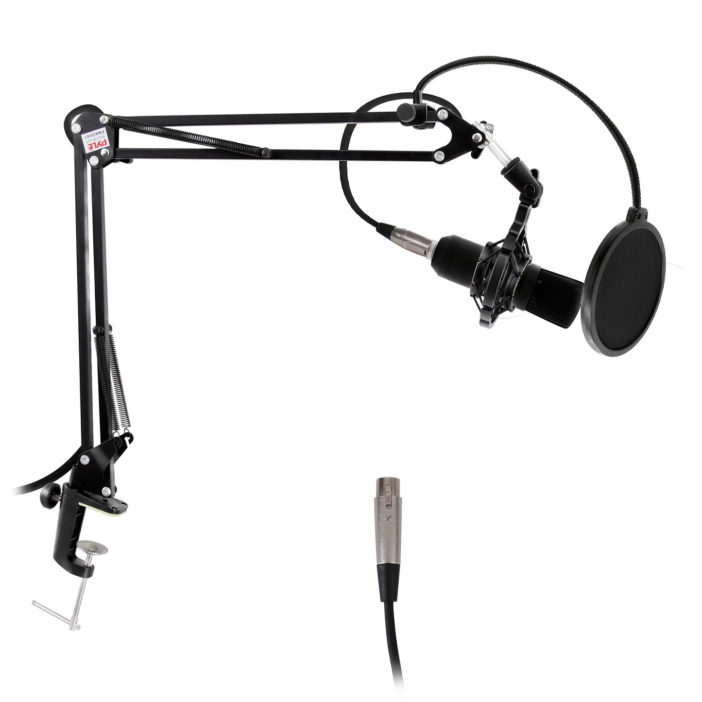 Pyle Microphone Boom Arm Stand - Adjustable Scissor Mic Arm with Desk Clamp, Metal Shock Mount & Adapter Clips - 2.26ft Max Extension for Podcasting