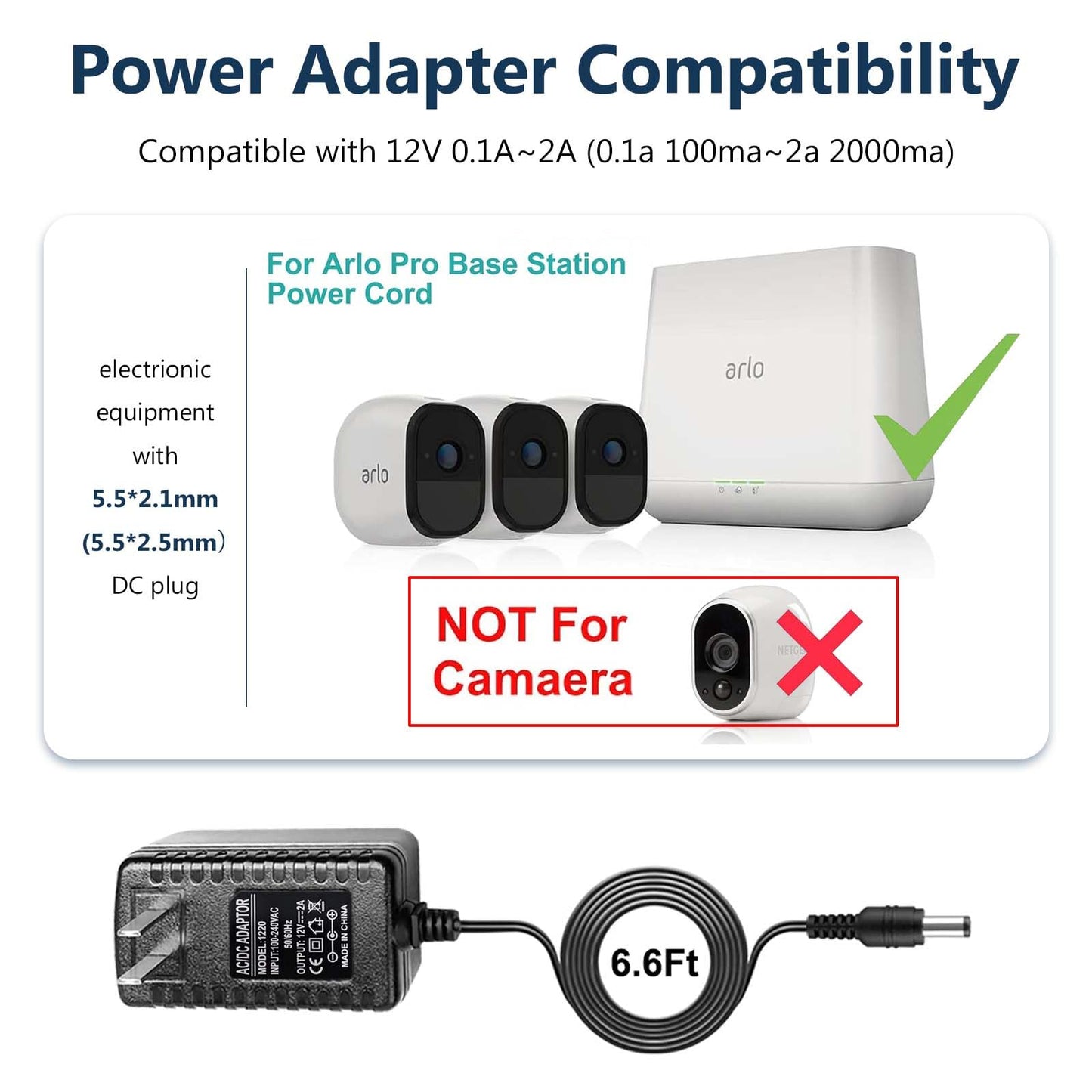 12V AC/DC Power Supply Adapter Compatible for Netgear Arlo Pro/Arlo Pro 2 Base Station VMB3000 VMB4000 CM500-100NAS CM500 CM31T MS3530 Wire-Free HD…
