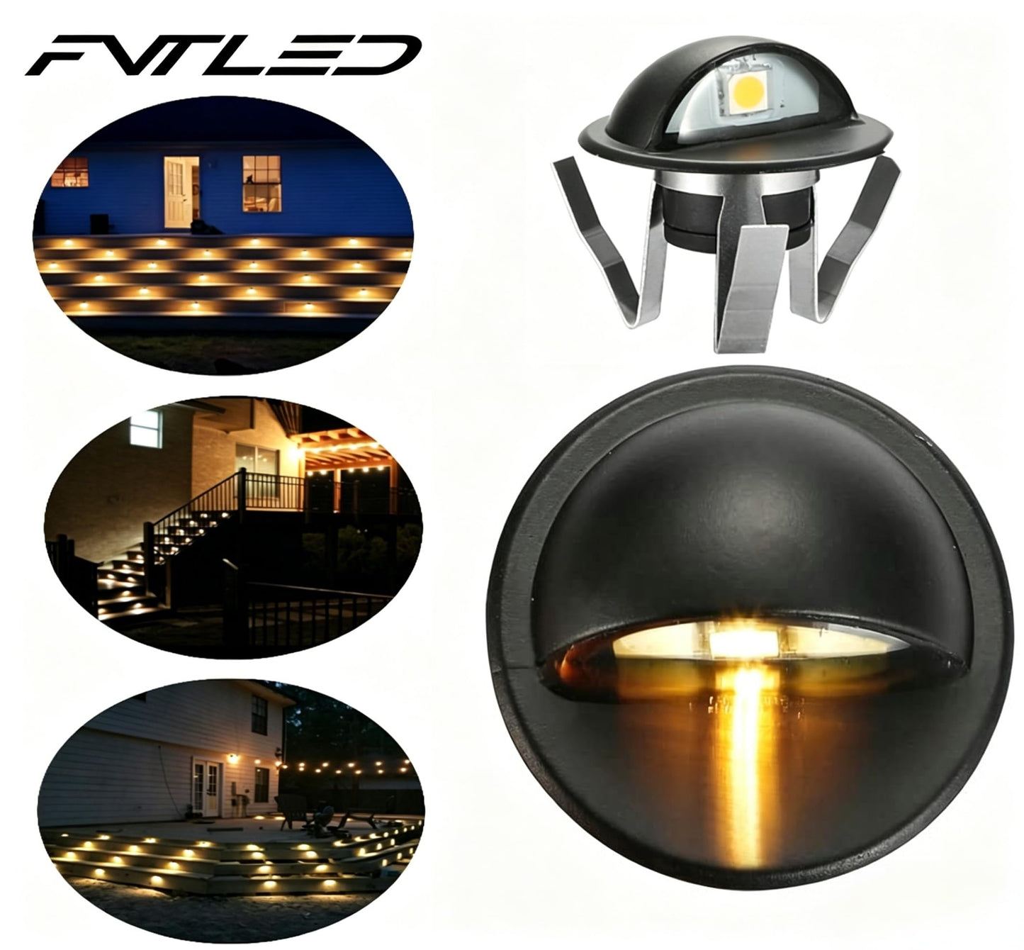 FVTLED Pack of 6 Warm White LED Deck Lights kit ?1.38 Outdoor Garden Yard Decoration Lamp Recessed Pathway Step Warm White LED Lighting, Black