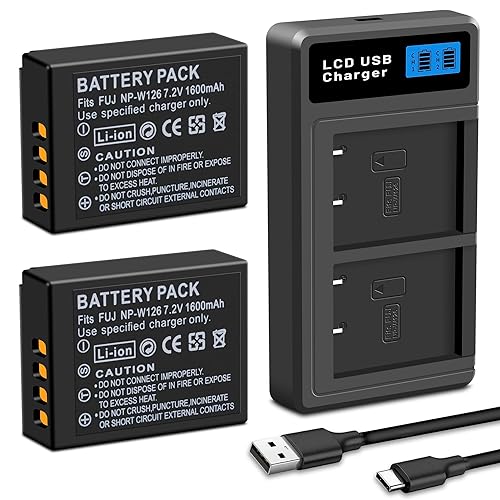 SUGUBU 2-Pack NP-W126/W126S Battery(1600mAh) and LED Dual Charger Compatible with Fujifilm X100V X100VI X100F X-T100 X-T200 X-T1 X-T2 X-T3 X-T10 X-T20