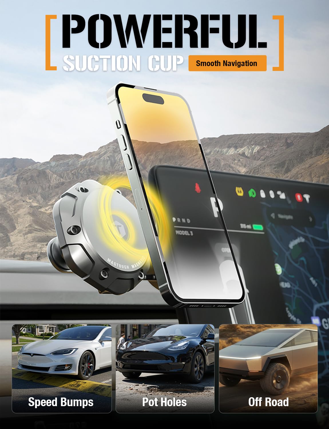 ToughTested MagTough 3-in-1 MagSafe Car Mount - Heavy Duty Magnetic Phone Holder for Truck, Dashboard, Windshield & Vent - 360 Rotation Foldable