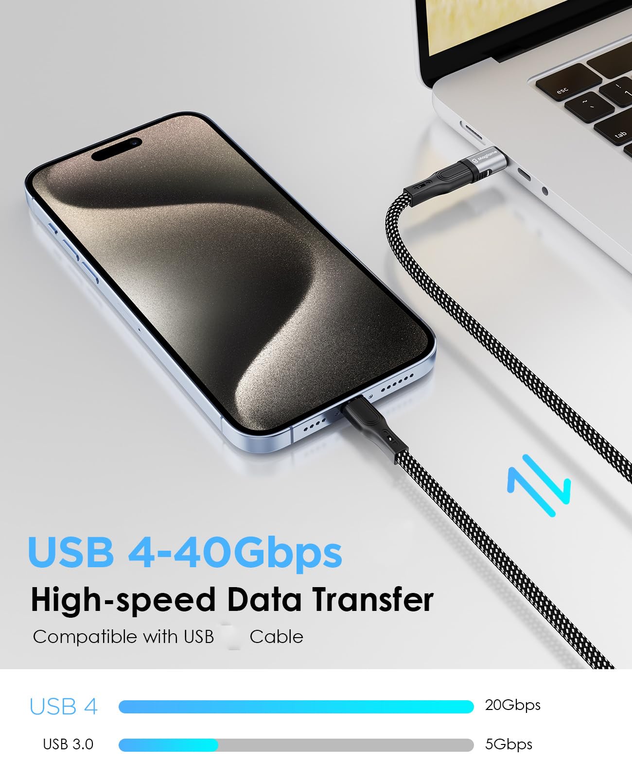 Magtame 2Pack 24Pin Magnetic USB C Adapter 240W Straight, (40Gbps and 4K Video) USB C Extender C Male to C Female Adapter, Port Protection for USB 4