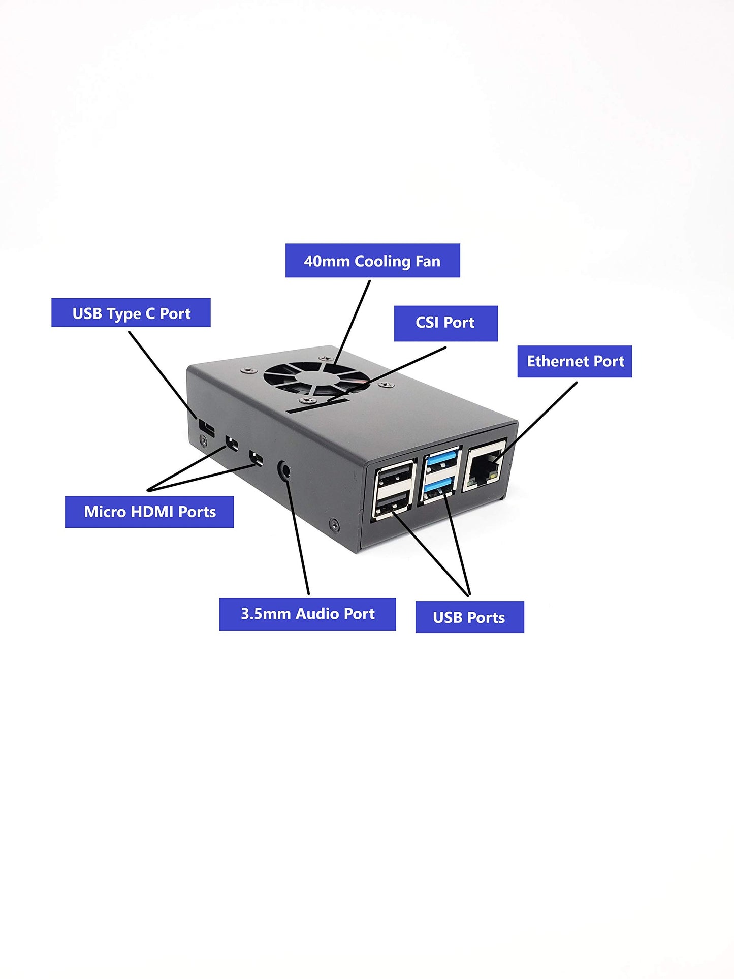 MICRO CONNECTORS, Inc. Aluminum Raspberry Pi 4 Model B Case with Fan and USB-C Power Adapter