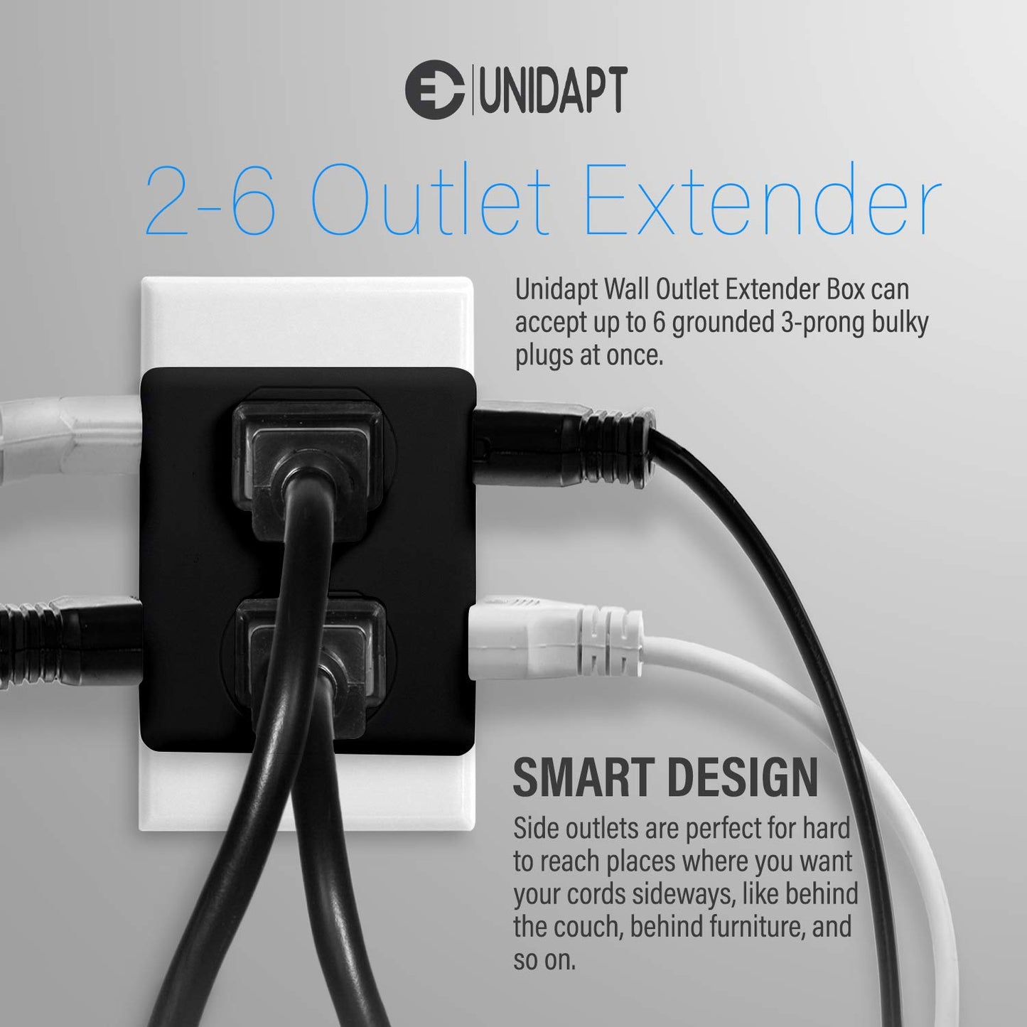 Multi Plug Outlet Splitter, Unidapt Multiple Outlets Extender Adapter with 6 AC Sockets, Side Splitter Box, Wall Power Plug Expander for Home Hotel