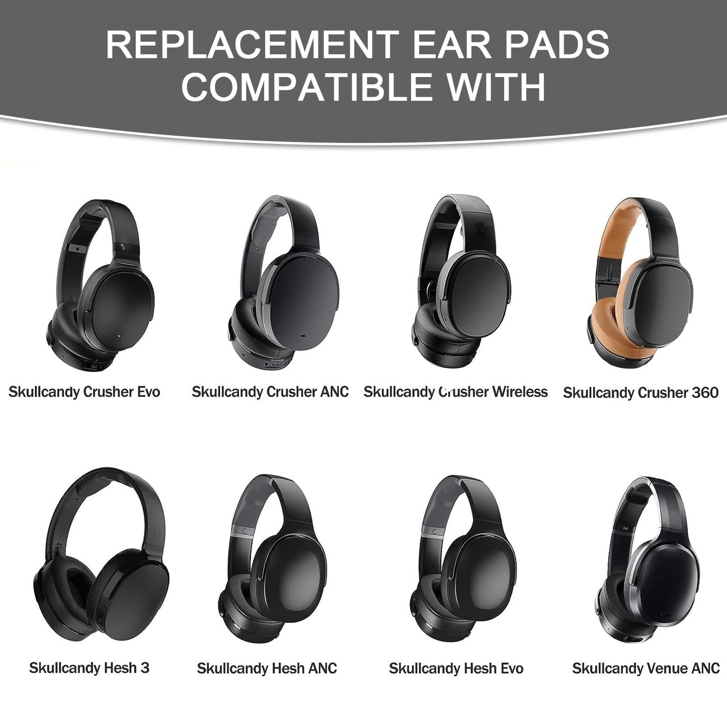 Replacement Ear Pads for Skullcandy Crusher Wireless/Evo/ANC Hesh 3/EVO/ANC, Headphones Earpad Cushions, Headset Ear Covers Also Fit Skullcandy Venue