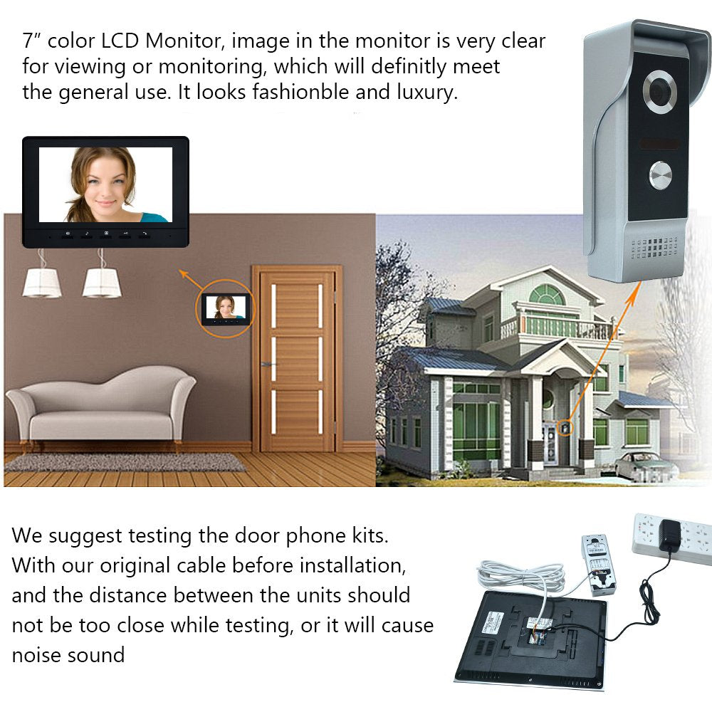 AMOCAM Video Intercom System, 7 Inches Video Doorbell Door Phone System, Wired Video Door Phone HD Camera Kits Dual-Way Intercom for Villa House