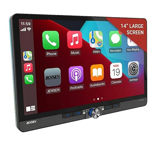 JENSEN J5CA14 14-inch Certified Apple CarPlay Android Auto Wired or Wireless | Maestro & Metra Axxess Ready | Single & Double DIN Car Stereo |