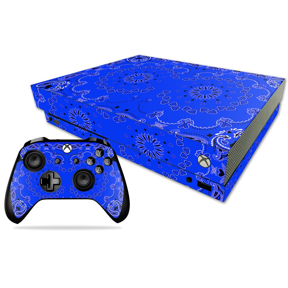 MightySkins Skin Compatible with Microsoft Xbox One X - Blue Bandana | Protective, Durable, and Unique Vinyl Decal wrap Cover | Easy to Apply, Remove