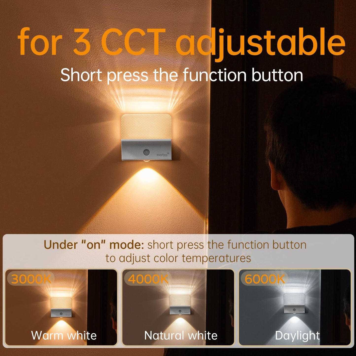 Valytime USB Rechargeable Motion Sensor Wall Light for Entryway, Magnetic Mount No Wiring, Up & Down Lighting 3 Color Temperatures, DIY Message Panel